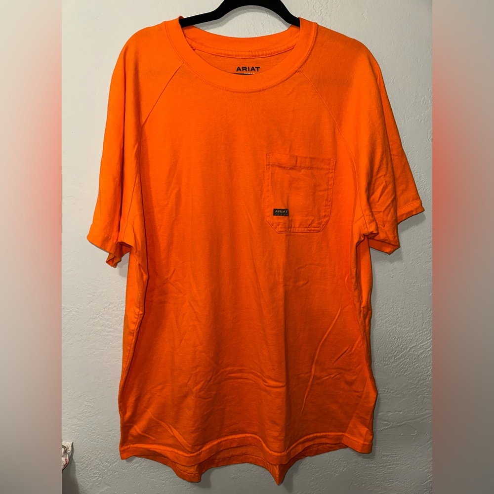 Ariat Rebar Men's Heat Fighter Neon Orange 100% Cotton Short Sleeve Work T-Shirt